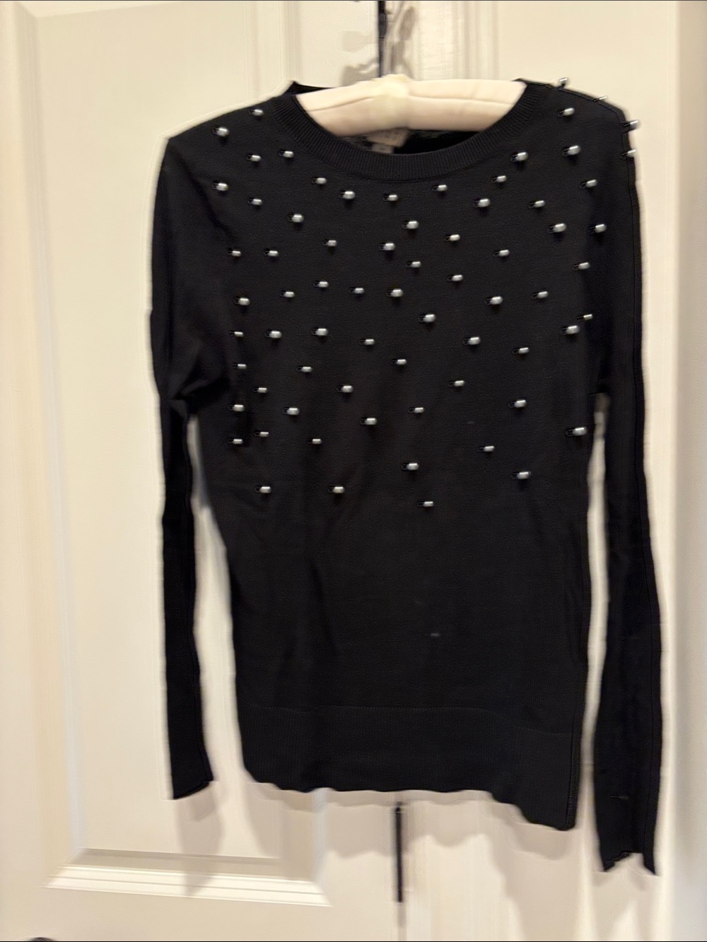 Black Beaded Crewneck Sweater